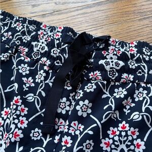 LOFT Floral Print Navy Pants with Red Accents